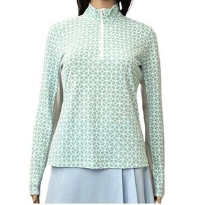 Tommy Bahama Women Top Sz XS Quarter Zip Mock Neck Mesh Panel Arms Aqua Layering